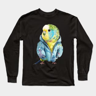 Budgerigar watercolor wearing jacket Long Sleeve T-Shirt